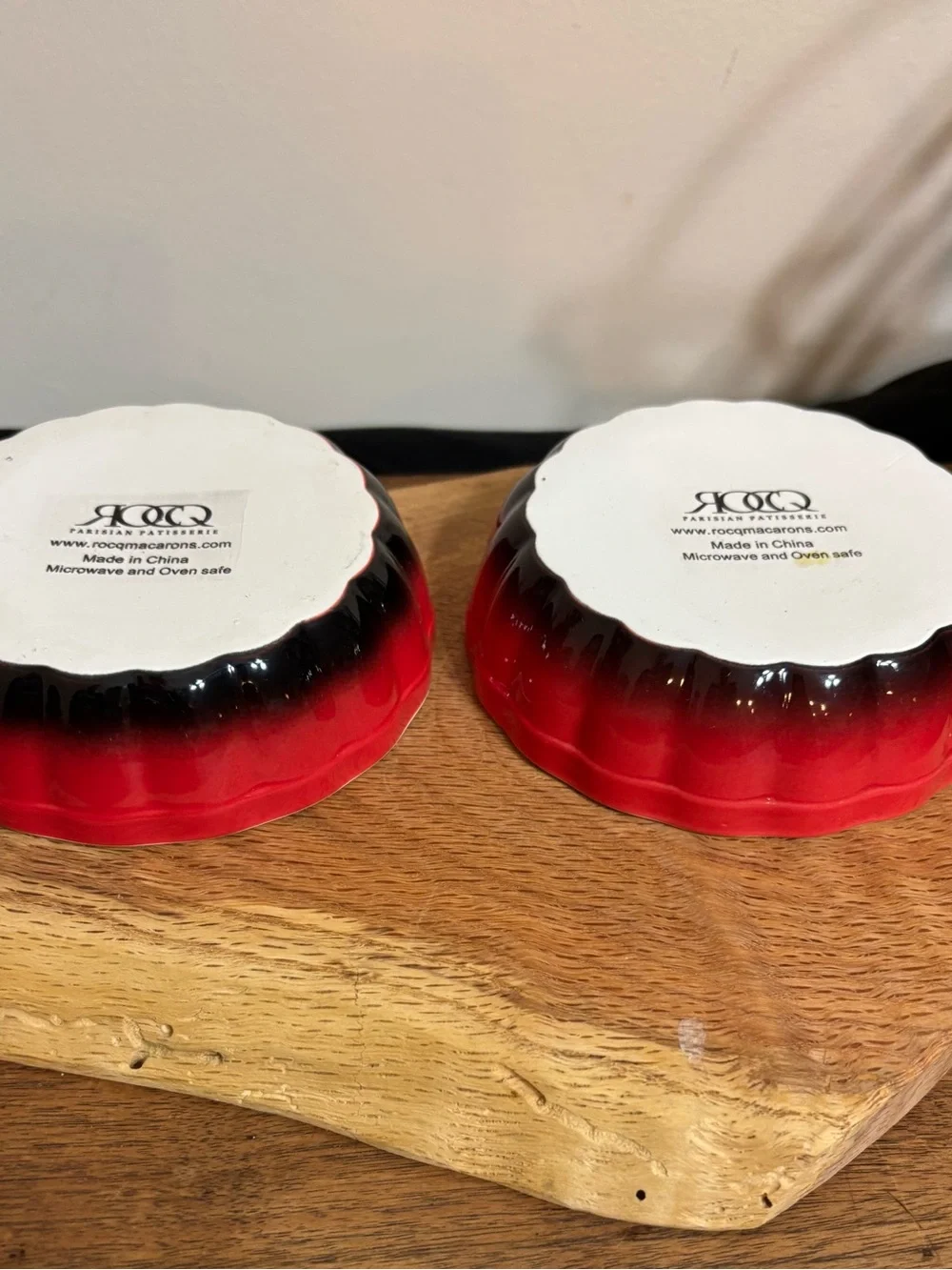 Rocq Parisian Patisserie Red Scalloped Ceramic Ramekins Baking Dishes Set of 2